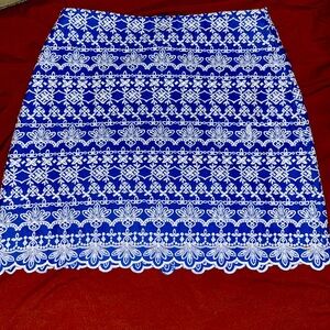 Ann Taylor LOFT Blue Floral Eyelet Skirt